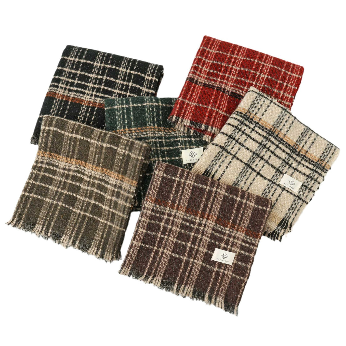 Green Chic Plaid Winter Scarf - Large Soft Polyester Shawl Wrap with Tassels, Korean Inspired Fashion