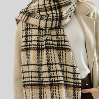 Coffee Chic Plaid Winter Scarf - Large Soft Polyester Shawl Wrap with Tassels, Korean Inspired Fashion