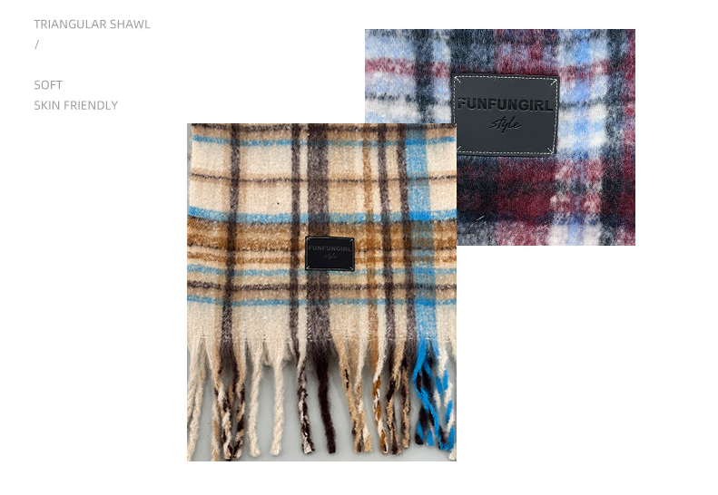 Yellow Blue Plaid Color-Block Women's Scarf - Autumn/Winter Thick Warm Neck Wrap with Tassels
