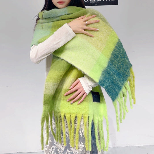 Green Classic Plaid Faux Cashmere Winter Scarf - Warm and Stylish 50 x 180 cm Design