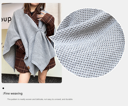 Caramel Color Luxurious Faux Cashmere Knitted Cape - Large Buckled 90 x 140 cm Women's Versatile Shawl