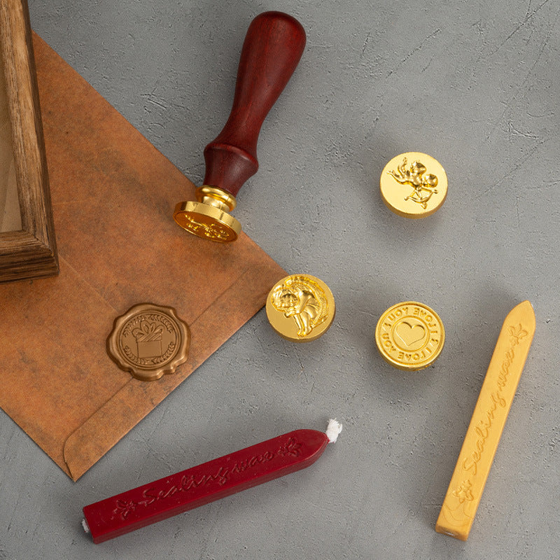 Black Box 2-Piece Retro Sealing Wax Stamp Set - 11.3 x 11.3 x 3.6 cm DIY Gift Box Kit for Handmade Crafts