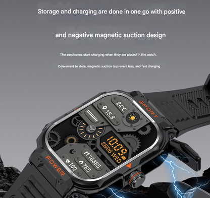 Silver 2-in-1 Smartwatch with Earbuds and 2.01-Inch HD Screen for Sports