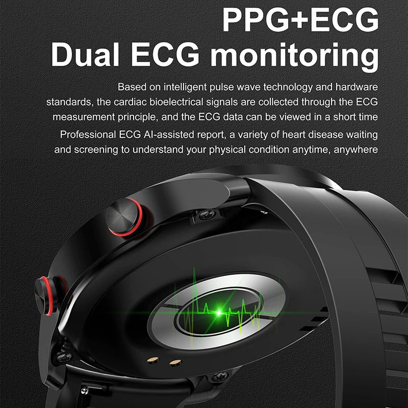 Silver Silicone +22MM Brown Mitsubishi Steel Strip Business Smartwatch with ECG and PPG Monitoring and Stainless Steel Strap