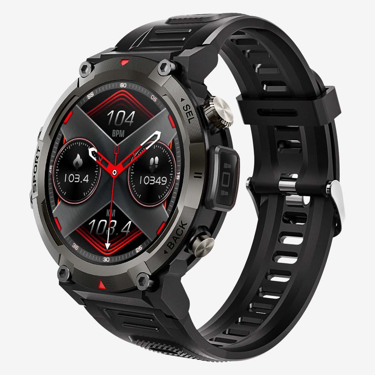 Black Outdoor Smartwatch with 1.45-Inch HD Round Screen and Flashlight