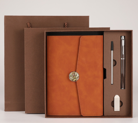 Brown Premium A5 Three-Fold Notebook Gift Set with 16GB USB and Pen