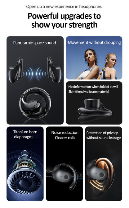 Black T2 AI Smart Translation Earbuds - Open-Ear OWS Bluetooth 5.4 Headphones with Simultaneous Interpretation & IPX4 Waterproof
