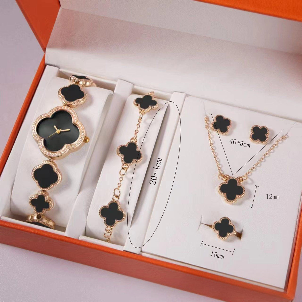 Elegant 5-Piece Women's Jewelry & Watch Set - Crystal Accented Heart Design(Black)