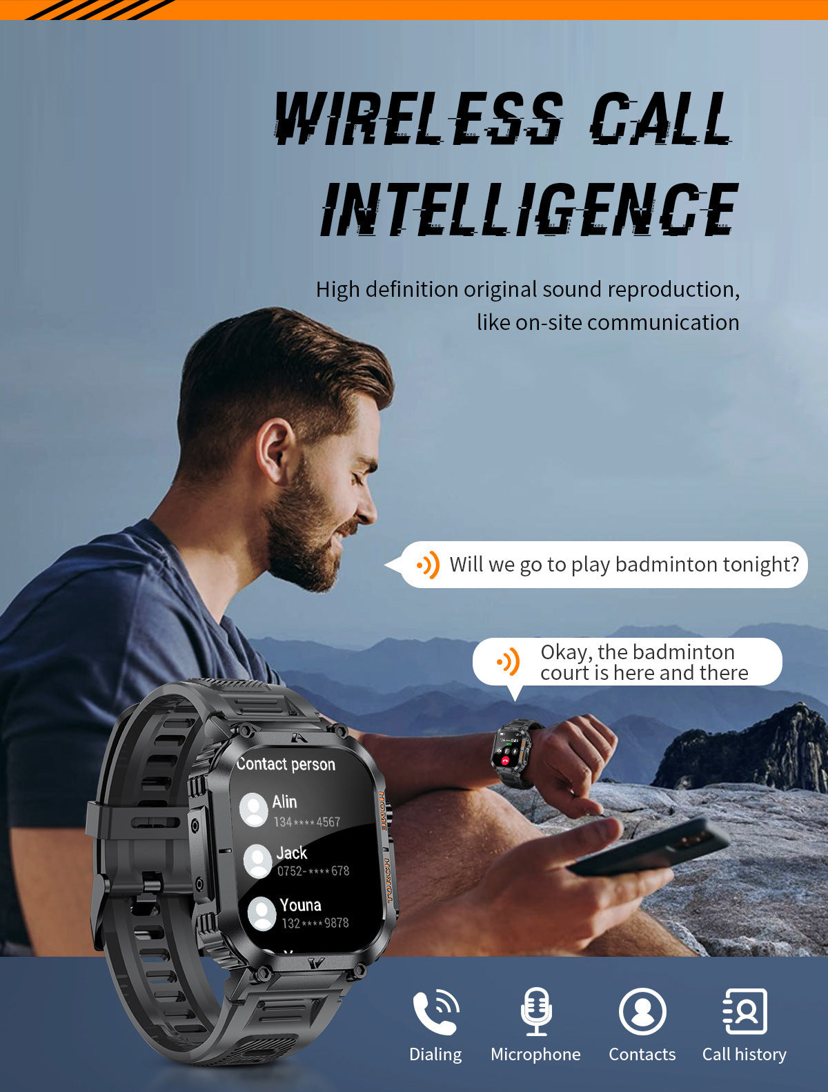 Smartwatch with Flashlight, Compass & Wireless Calling - Health & Fitness Tracker(Silver case with silver steel + black silicone)
