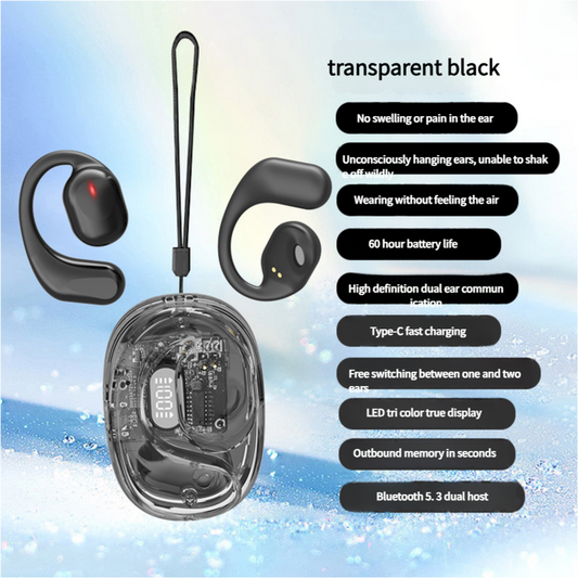OWS Open-Ear TWS Earbuds with AI Translation - Bluetooth 5.4, 360 ACS Sound, LED Display Case(Black)