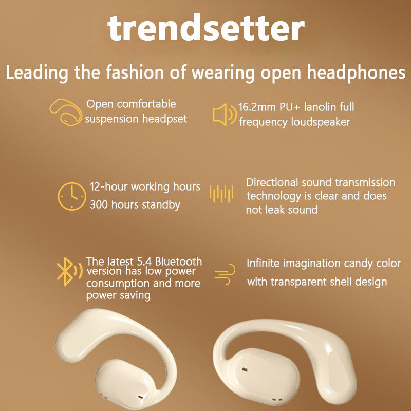OWS Open-Ear TWS Earbuds with AI Translation - Bluetooth 5.4, 360 ACS Sound, LED Display Case(Black)