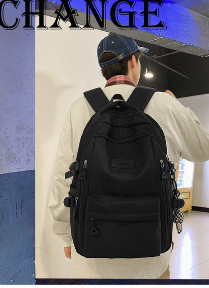 Large Capacity Nylon Backpack - Fits Tablet, A4 Magazines, Umbrella - Multiple Pockets & Adjustable Straps(black)