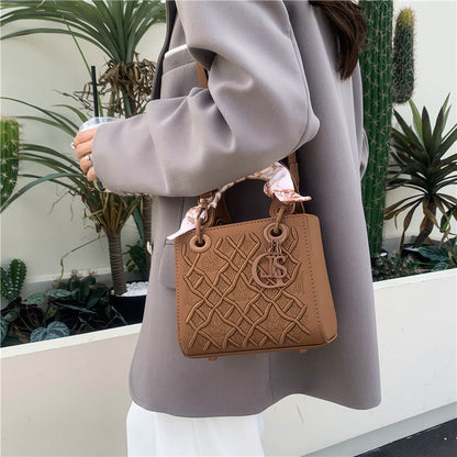 Elegant Embossed PU Leather Handbag with Scarf Detail - Versatile Top-Handle & Crossbody Bag(blue)