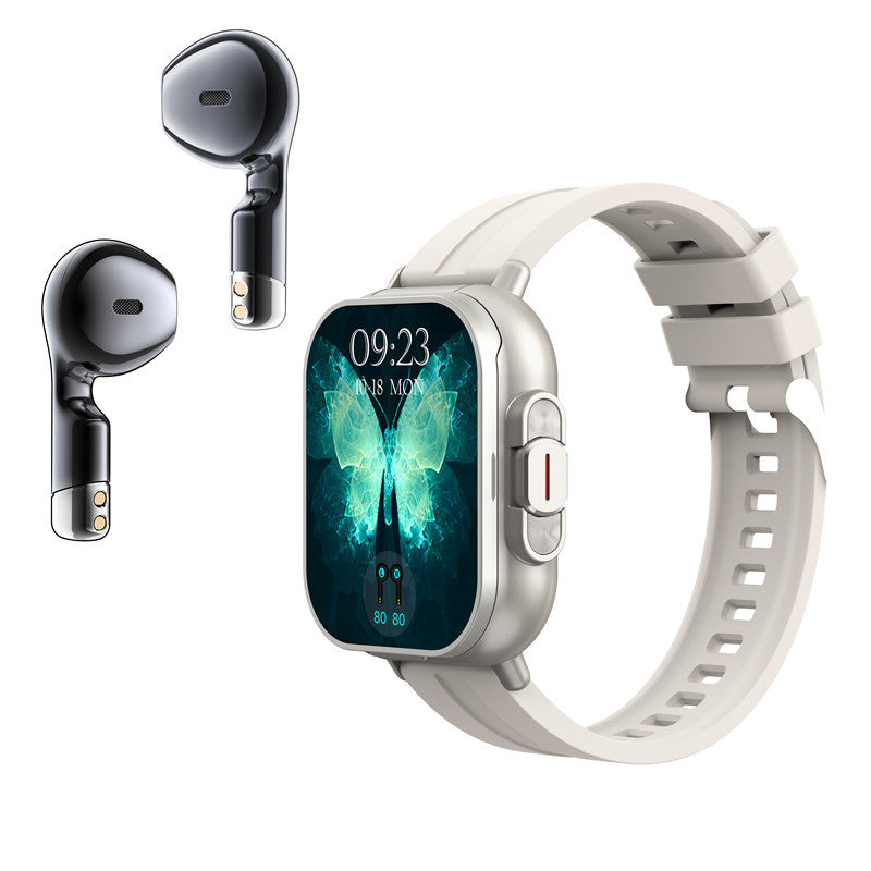 Beige TPU Strap 2-in-1 Smartwatch with Built-in Earbuds - 2.01 HD Touchscreen