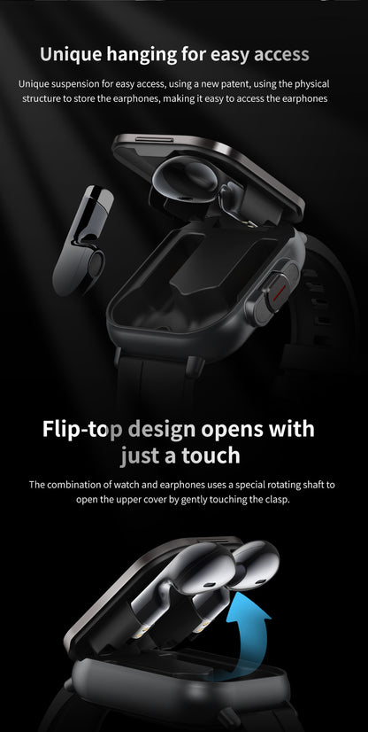 Beige TPU Strap 2-in-1 Smartwatch with Built-in Earbuds - 2.01 HD Touchscreen