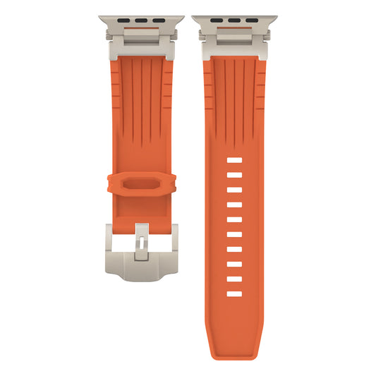 Orange Rugged Tactical Silicone Strap for Apple Watch Ultra & Series - Heavy-Duty Metal Clasp