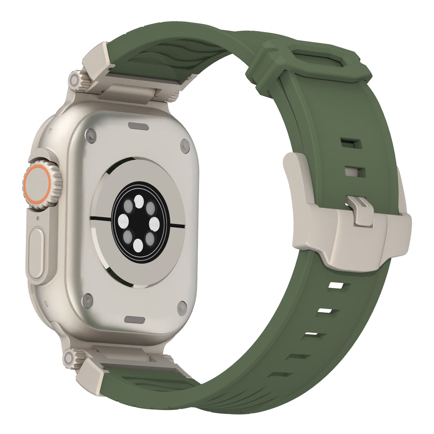 Orange Rugged Tactical Silicone Strap for Apple Watch Ultra & Series - Heavy-Duty Metal Clasp