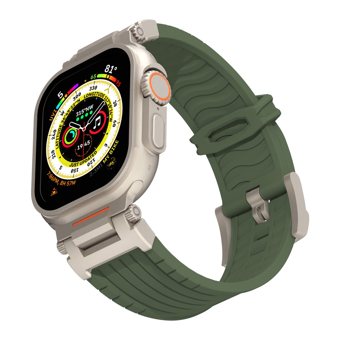 Orange Rugged Tactical Silicone Strap for Apple Watch Ultra & Series - Heavy-Duty Metal Clasp