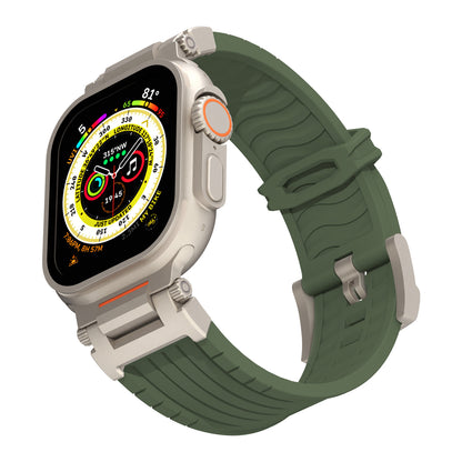White Rugged Tactical Silicone Strap for Apple Watch Ultra & Series - Heavy-Duty Metal Clasp