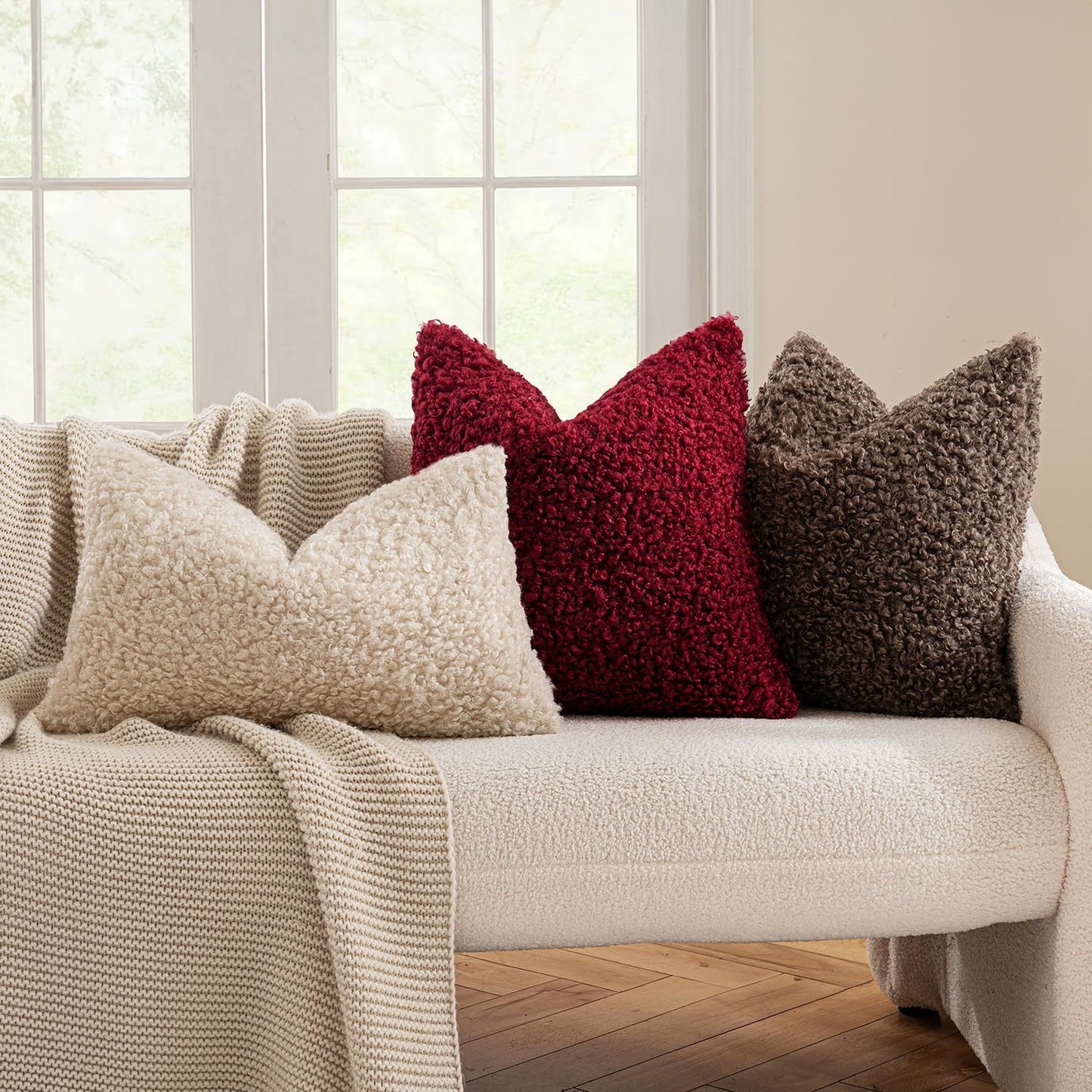 2 Pcs Coffee Cozy Teddy Boucle Cushion Cover - Plush Decorative Square Pillow Case for Sofa & Bed