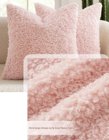 2 Pcs Red Cozy Teddy Boucle Cushion Cover - Plush Decorative Square Pillow Case for Sofa & Bed
