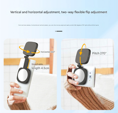 Black Magnetic Foldable Selfie Light with Mirror - Rechargeable LED Fill Light for iPhone & Android Vlogging(Mobile phone is a shooting prop and is not included)