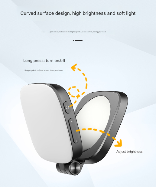 Black Magnetic Foldable Selfie Light with Mirror - Rechargeable LED Fill Light for iPhone & Android Vlogging(Mobile phone is a shooting prop and is not included)