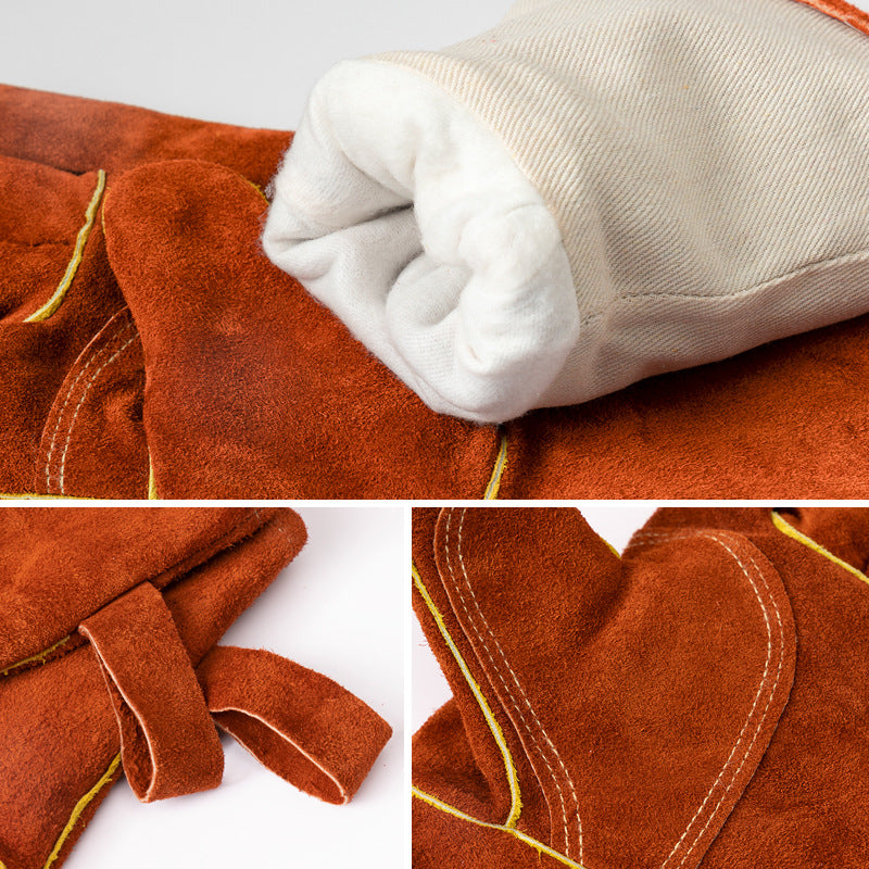 Grey 14-Inch Premium Leather BBQ Gloves - Heat-Resistant Up to 500 Degree