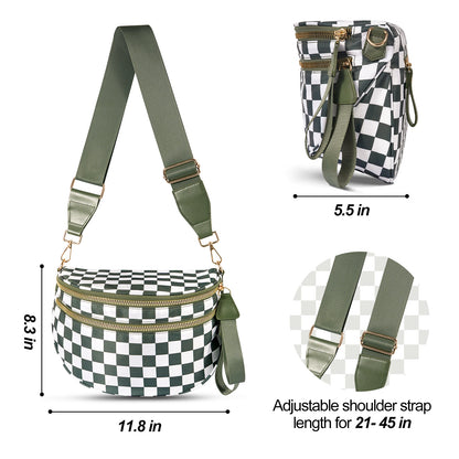Light Purple Checkered Trendy Sling Bag - Women's Crescent Crossbody Purse with Wide Adjustable Strap
