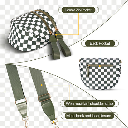 Light Purple Checkered Trendy Sling Bag - Women's Crescent Crossbody Purse with Wide Adjustable Strap