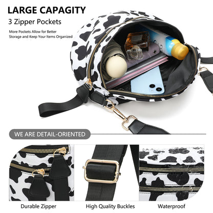 Light Purple Checkered Trendy Sling Bag - Women's Crescent Crossbody Purse with Wide Adjustable Strap
