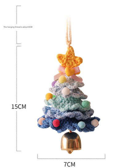 2PCS Green Handmade-Style Crochet Christmas Tree Ornament - Festive Plush Hanging Decor for Home & Car