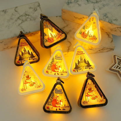 White Christmas tree Charming Christmas Scene Mini Lanterns (Set of 3) - Battery Operated LED Lights for a Cozy Holiday Glow
