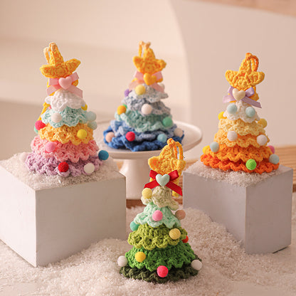 2 Pcs Handmade Crochet Christmas Tree Ornament - Plush Knitted Decoration with Bell - Ideal for Home, Car & Holiday Decor(Style E)