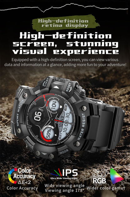 Rugged Outdoor Sport Smartwatch - HD Display, Compass, Flashlight, 100+ Sports Modes, Health Monitoring & Bluetooth Calls(Camouflage blue)