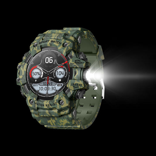 Rugged Outdoor Sport Smartwatch - HD Display, Compass, Flashlight, 100+ Sports Modes, Health Monitoring & Bluetooth Calls(Camouflage green)