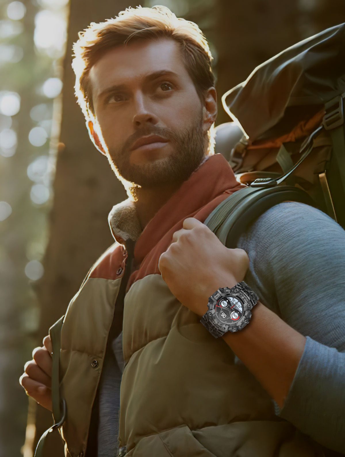 Rugged Outdoor Sport Smartwatch - HD Display, Compass, Flashlight, 100+ Sports Modes, Health Monitoring & Bluetooth Calls(Camouflage green)