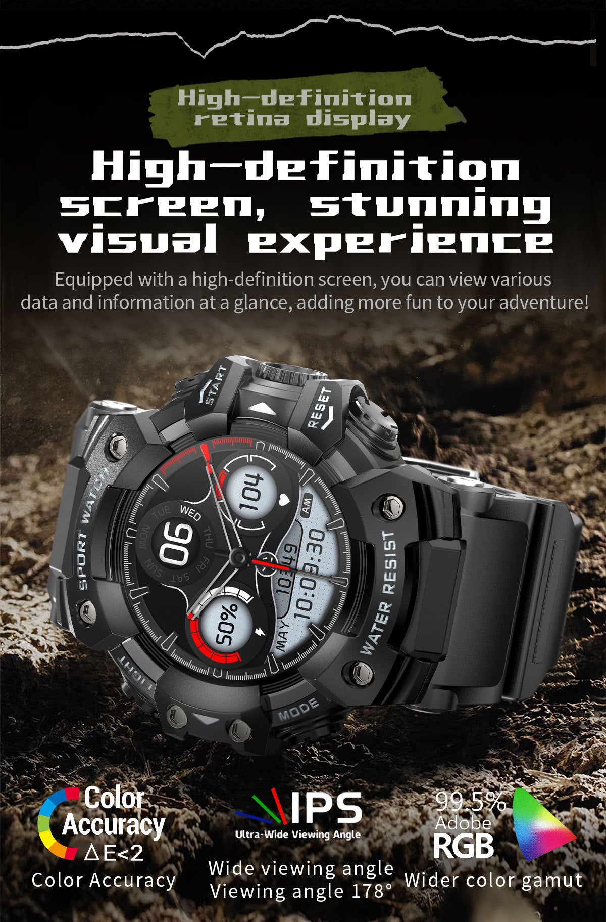 Rugged Outdoor Sport Smartwatch - HD Display, Compass, Flashlight, 100+ Sports Modes, Health Monitoring & Bluetooth Calls(Denim blue)