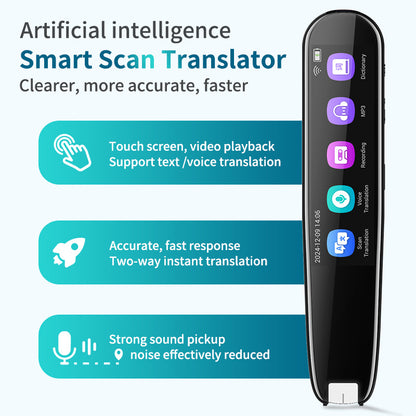 Smart AI Scan & Voice Translator Pen - 112+ Languages, Offline Mode, HD Touchscreen & Dictionary(black)