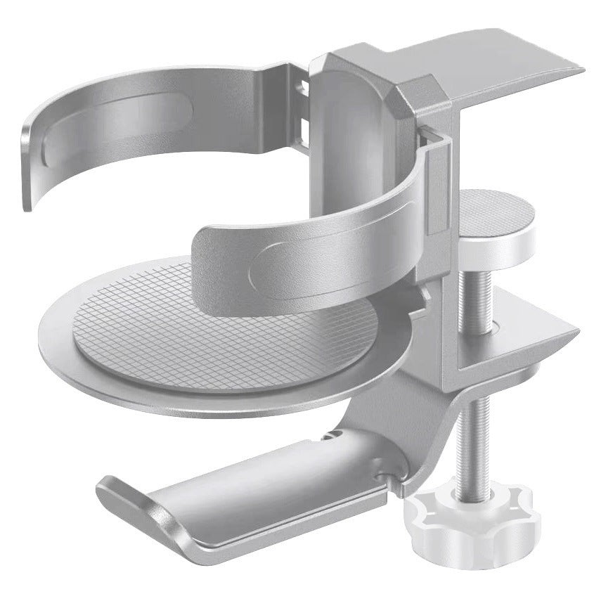 Two desktop clip-on cup holders and headphone hanger - adjustable, non-slip silicone, maximum load 15KG(silver)
