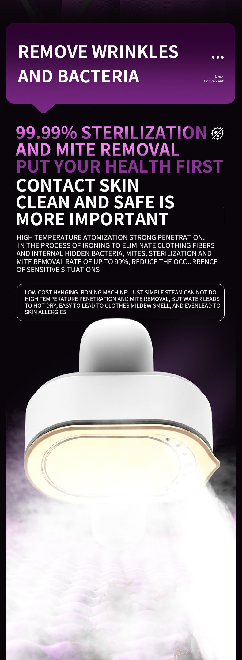 Portable Handheld Garment Steamer & Mini Iron - Smart Temperature Control, Rapid Heating & Powerful Steam for All Fabrics(White)