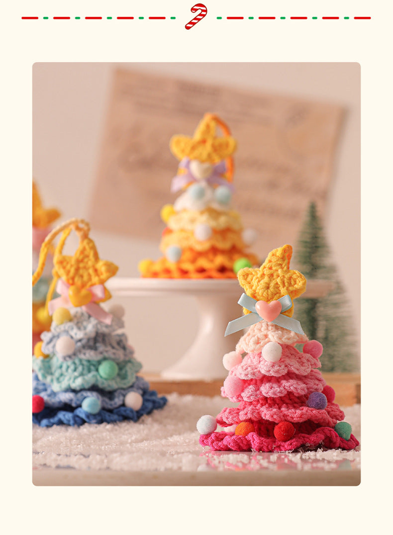 2 Pcs Style B Yellow and Purple Handmade Crochet Christmas Tree Ornament - Festive Hanging Decoration with Jingle Bell