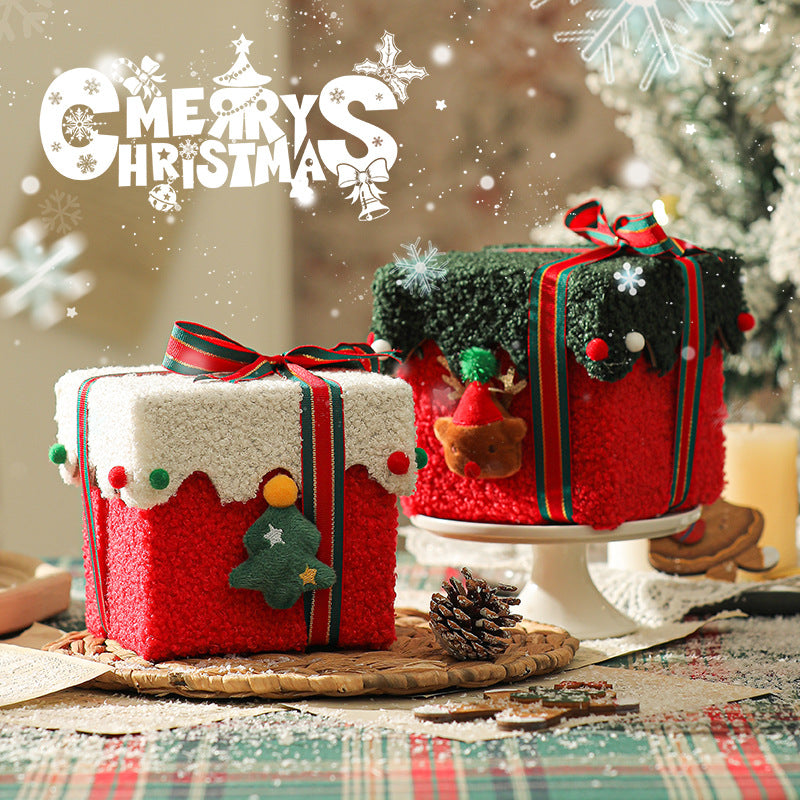 Green White Butterfly Knot Style Premium 2-Piece Christmas Apple Gift Box Set - High-End Thick Flannel Festive Candy & Present Boxes