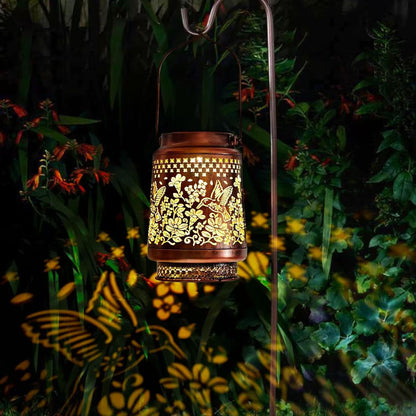 Decorative Solar Butterfly Hanging Lantern(11x11x17CM) - Waterproof Metal Hollow-Carved Outdoor Garden Projection Light for Garden and Patio