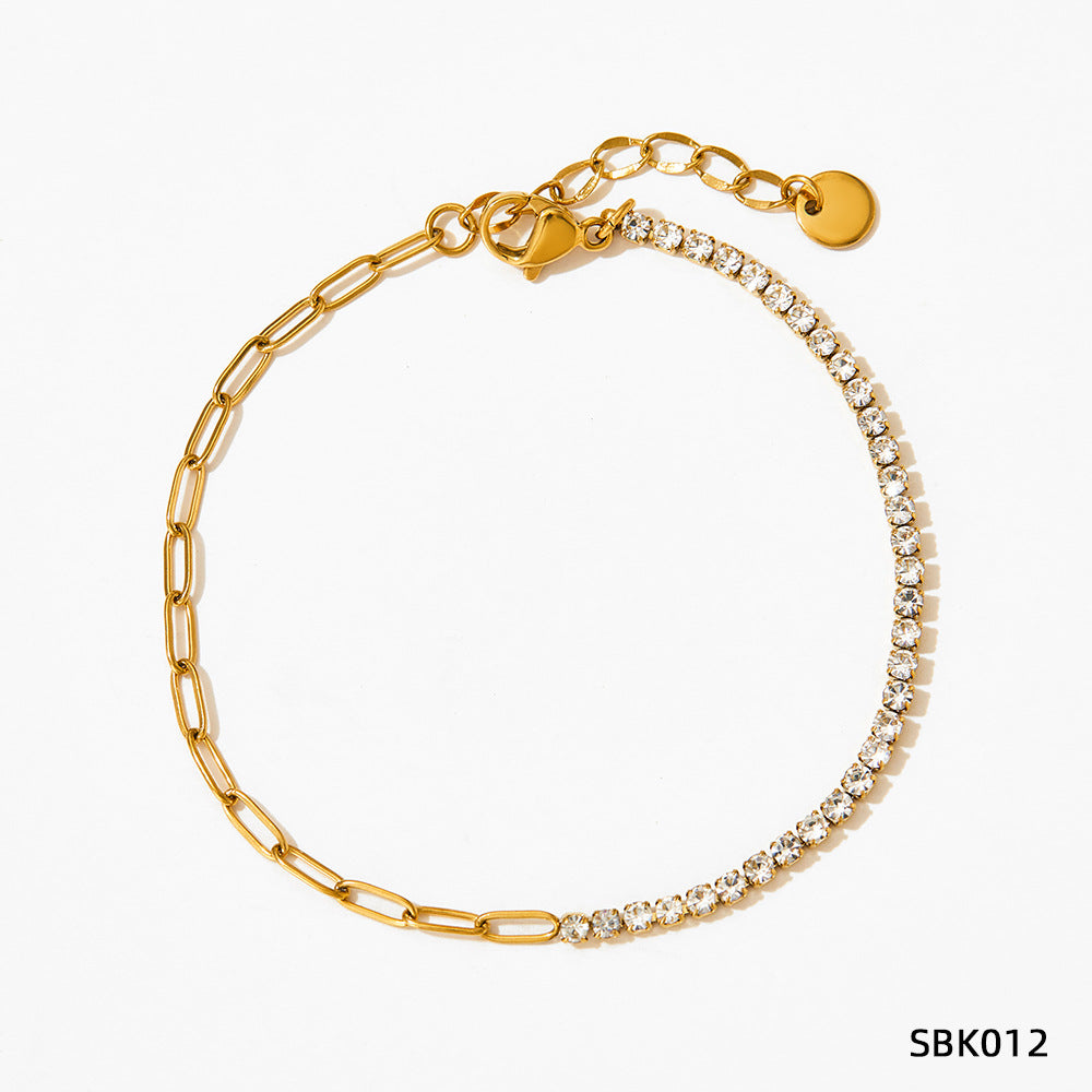 Stainless Steel Zircon Bracelet European And American PVD Vacuum Gold Plated
