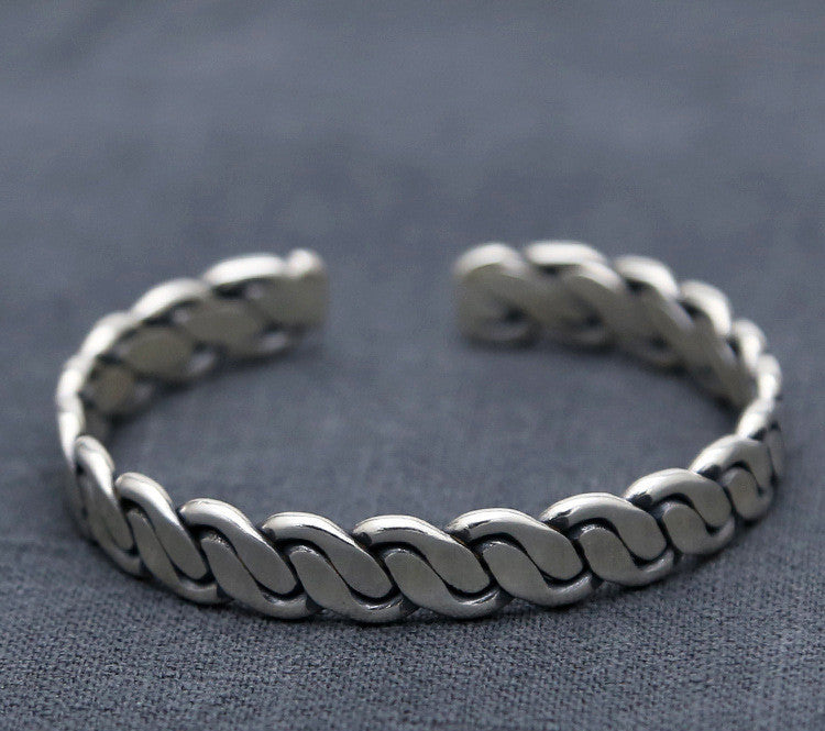 Sterling Silver Ornament Chiang Mai Handmade Silver Retro Hemp Rope Woven Thai Opening Bracelet