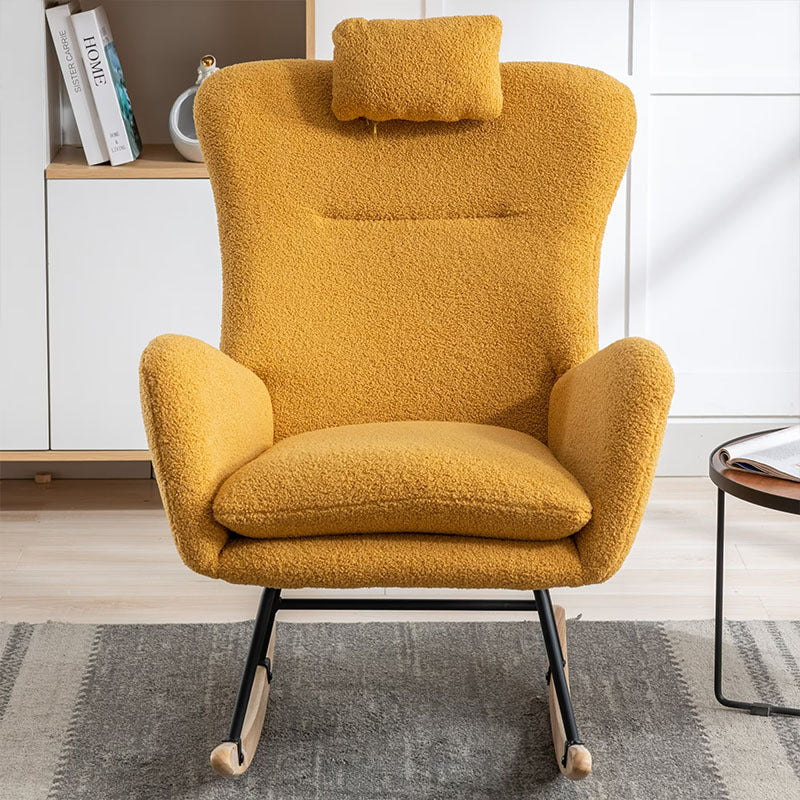 35.5 Inch Rocking Chair With Pocket, Soft Teddy Fabric Rocking Chair For Nursery, Comfy Wingback Glider Rocker With Safe Solid Wood Base For Living Room Bedroom Balcony