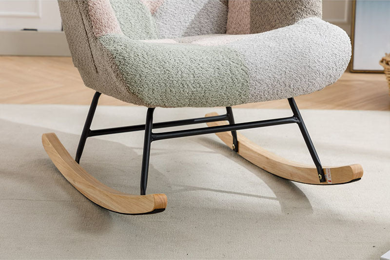 Modern Patchwork Accent Chair With Solid Wood Armrest And Feet, Mid-Century Modern Accent Sofa, Fabric Sofa Chair For Living Room Bedroom Studio, Comfy Side Armchair For Bed