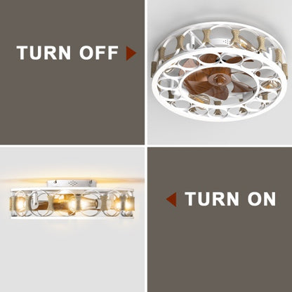 Cage Ceiling Fan With Light Remote Control, Semi-recessed Modern Ceiling Fan, 6 Speed Reversible Blades, 4 LED Bulbs Included