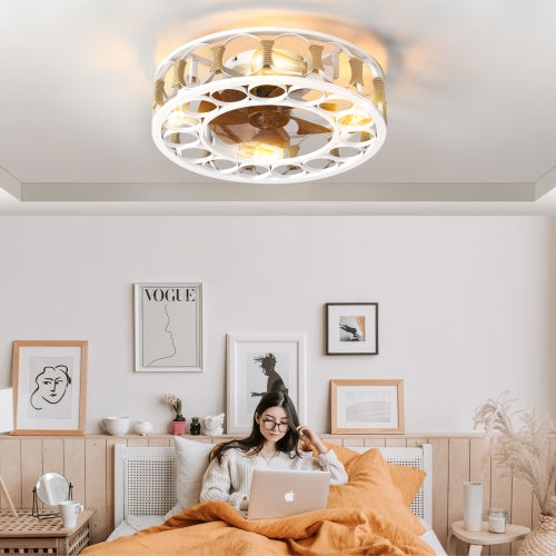 Cage Ceiling Fan With Light Remote Control, Semi-recessed Modern Ceiling Fan, 6 Speed Reversible Blades, 4 LED Bulbs Included